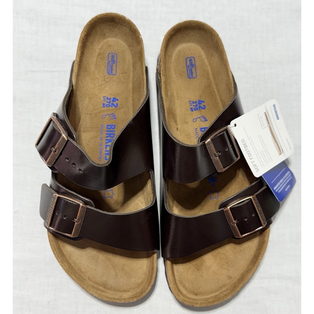 NWT Birkenstock Arizona Soft Footbed Leather Sandals Dark Brown Size 42